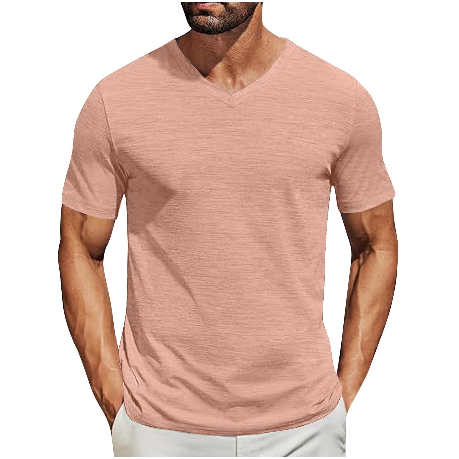 Besolor Men's T Shirt Short Sleeve V Neck T-Shirt Casual Solid