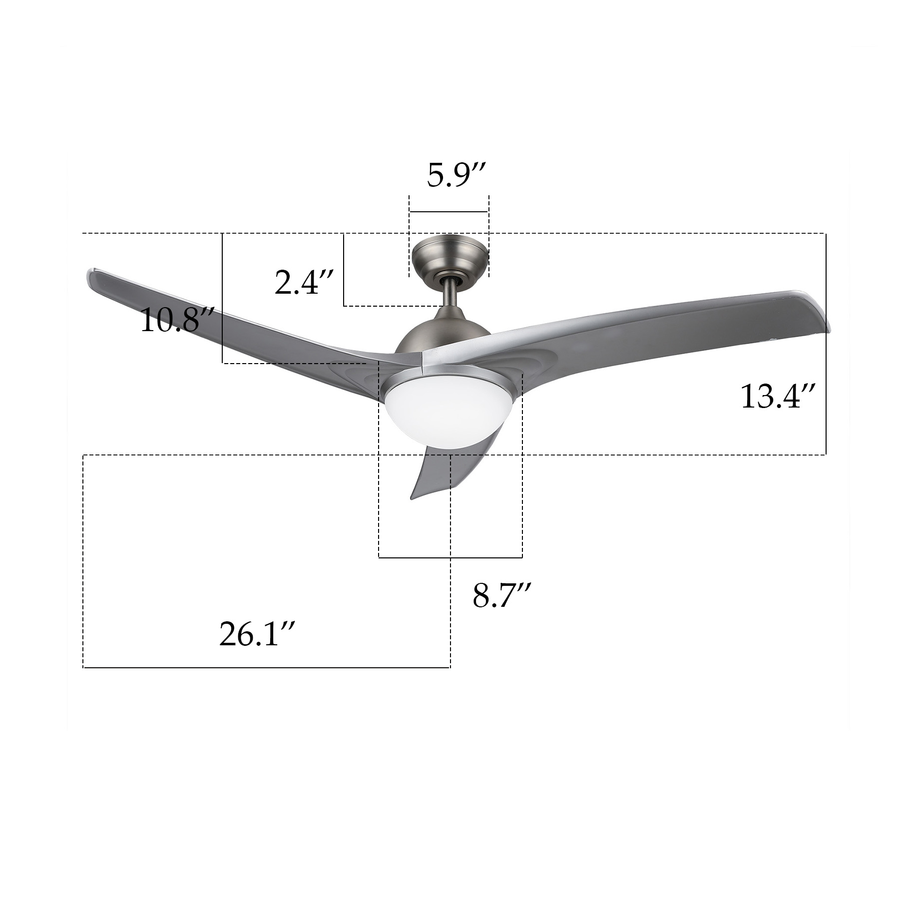 52" Ceiling Fan Ceiling Fan with Remote Control,3 Blades Color Changing Room Home Decoration Maple, Nickle