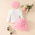 thumbnail image 2 of mgoYE Toddler Girl Clothes Solid Long Sleeve Knit Top Ruffle Wrap Tie Skorts Girls Fall Outfits Skirt Set with Beret, 2 of 9
