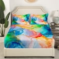 thumbnail image 3 of Watercolour Maple Sheet Set Golden Glitter Bed Sheets Set Colorful Artwork Stone Pattern Sheets Queen Size Modern Soft Microfiber Bedding Set With 2 Pillow Cases, 3 of 7