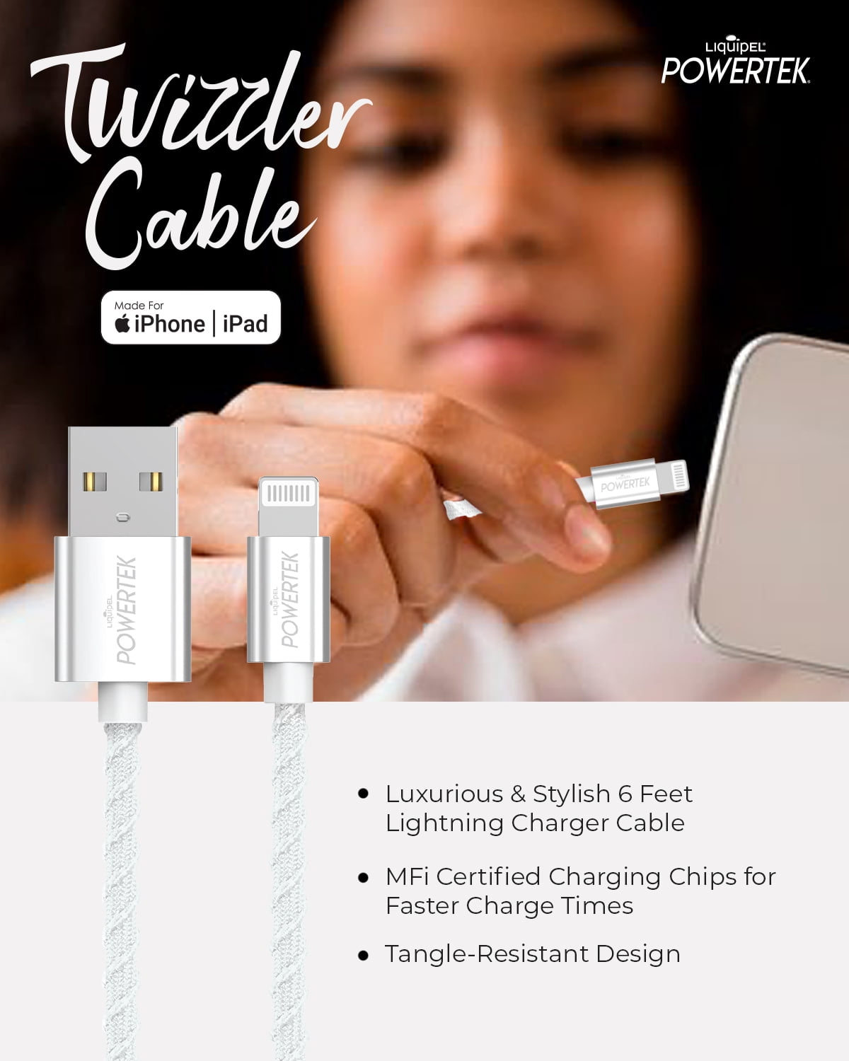 Powetrek Lightning Twizzler Cable White