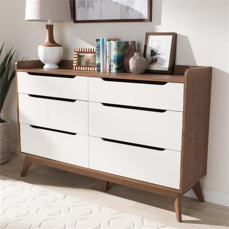 Home Square 3 Piece Modern Dresser and Nightstand Set in White and Walnut Home Square 3 Piece Modern Dresser and Nightstand Set in White and Walnut