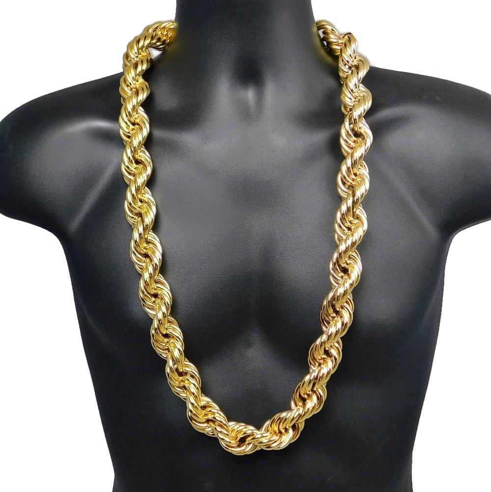 Mens 14k Gold Plated Rope 36" Inch x 25MM Wide Hip Hop Chain Huge Hollow Dookie 1980's Rapper Necklace