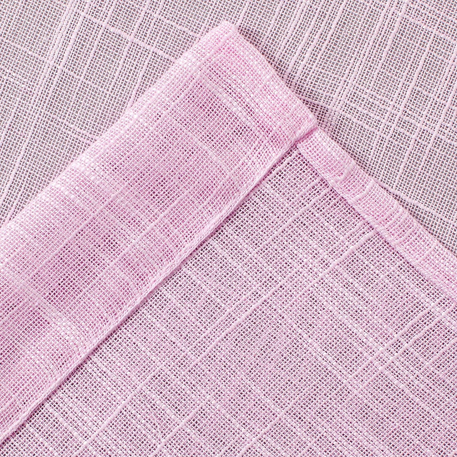 2 Pack Belgian Textured Linen Look Jacquard Sheer Grommet Top Curtain Panel Drape Set (63" Long, Light Pink)