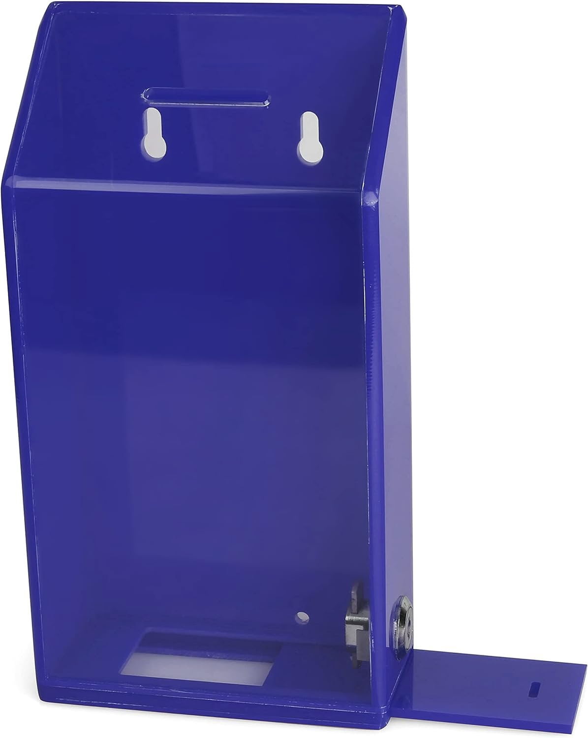 Rectangular Acrylic Donation Suggestion collection Box Pre Drilled Holes For Wall mounted Or Retail Countertop Tip Box with slant top 9.75 x 5 inches, Lock With set of keys Blue
