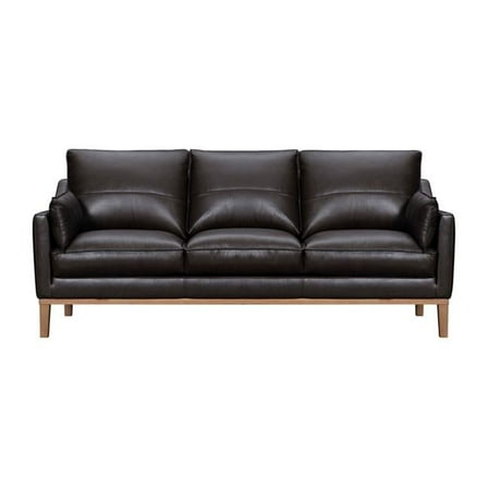 HomeRoots 546409 87 in. Dark Brown Leather Sofa & Toss Pillows