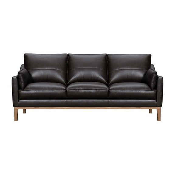 HomeRoots 546409 87 in. Dark Brown Leather Sofa & Toss Pillows