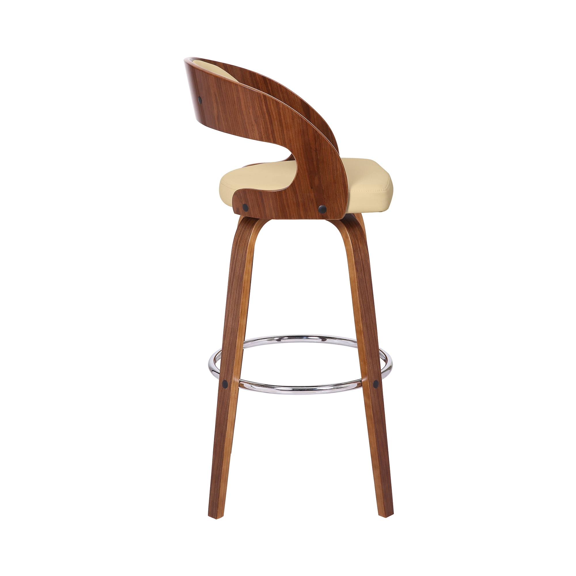 Shelly 30" Bar Height Swivel Cream Faux Leather and Walnut Wood Bar Stool - Set of 4