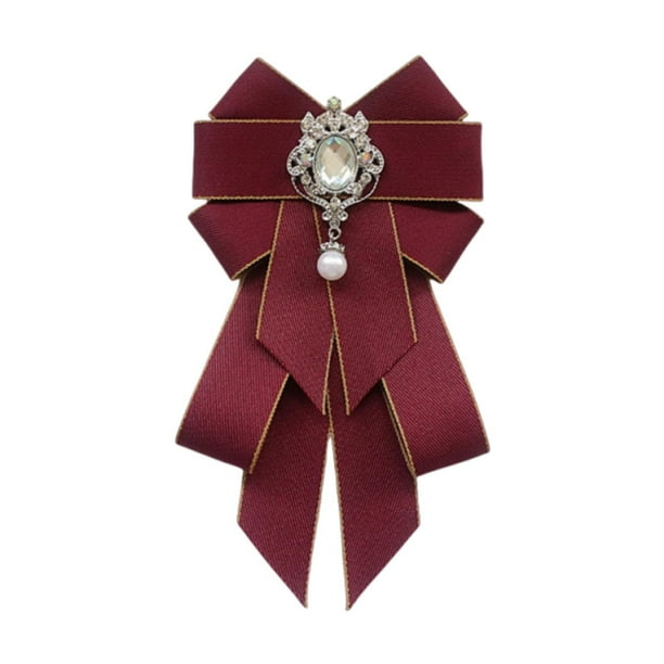 Broche con lazo de cinta, broche de pajarita, broche con lazo preanudado, broche decorativo moderno para dama Rojo oscuro