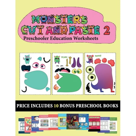 Preschooler Education Worksheets (20 Full-Color Kindergarten Cut And Paste Activity Sheets - Monsters (Best Tablet Games For Preschoolers)
