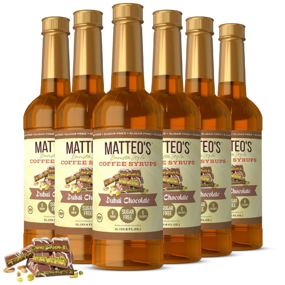 Matteo's Barista Style Sugar-Free Dubai Chocolate Coffee Syrup, 6-Pack, 33.8 Oz