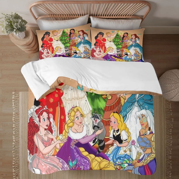Juego de edredón con diseño de princesas navideñas para niños, niñas, niños y adultos, juego de cama geométrico en 3D, 1 funda de edredón y 2 fundas de almohada