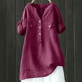 thumbnail image 5 of Women's Short Sleeve T-shirt Women'S Linen Blend Button Down Shirt - Stand Collar Casual Top,Red Women's Short sleeve T-shirt L, 5 of 7