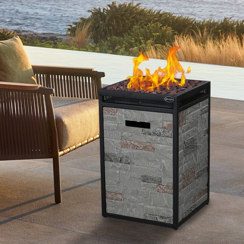 Afterglow 16" Square 40,000 Btu Propane Fire Pit, TerraFab Side Plate w Steel Frame Perfect for Outdoor Patio Garden, Weather Resistant Cover and Lava Rocks Included Rock Grey