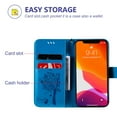 thumbnail image 5 of Allytech Wallet Case for iPhone 13 Mini 5G 5.4 inch 2021, Slim Premium Embossed Tree Cat Flowers PU Leather Flip Kickstand Magnetic Snap Hand Strap Case for iPhone 13 Mini 2021, Blue, 5 of 6