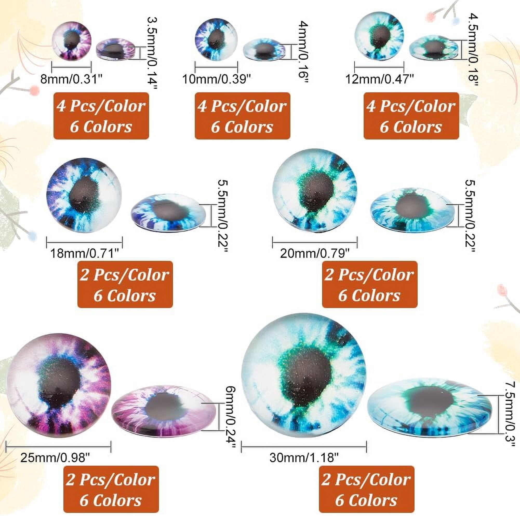 114pcs 42 styles Glass Cabochons Half Round/Dome with Eye Pattern Mixed color 8~30x3.5~7.5mm