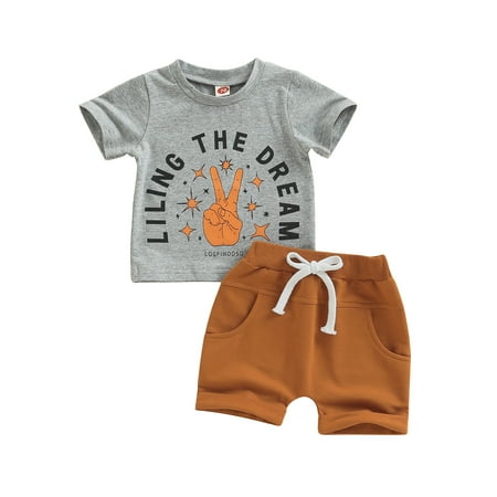 

Calsunbaby Toddler Baby Boy Summer Outfit Short Sleeve T-Shirt Tops Jogger Shorts Infant 2Pcs Clothes Set Gray 12-18 Months