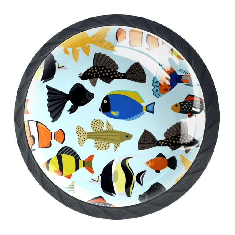 4 Pcs Cartoon Aquarium Fish Knobs for Kitchen Cabinet Cupboard Dresser  Bookcase Drawer Pulls Handles Round Home Decor 