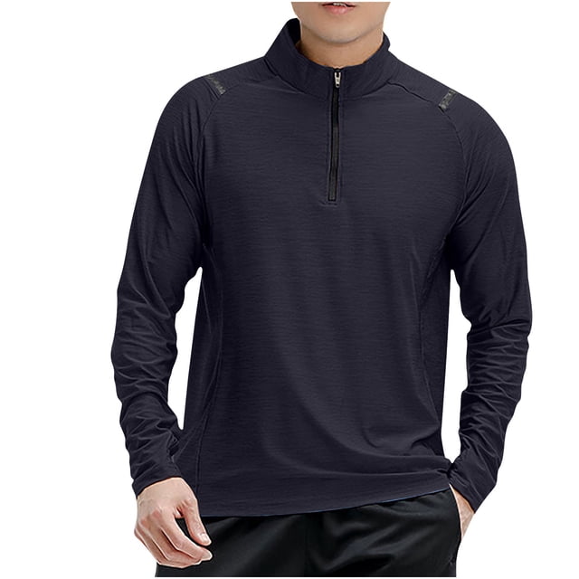 Birdeem Shirts for Men Mens Long Sleeved Quick Drying Sports Running Semi Zippered Solid Color Breathable T-Shirt