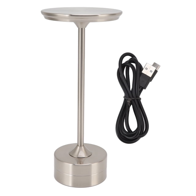 Lámpara de mesa inalámbrica recargable de 2000 mAh, 3 niveles de brillo, portátil, USB C, LED, de metal, color plateado