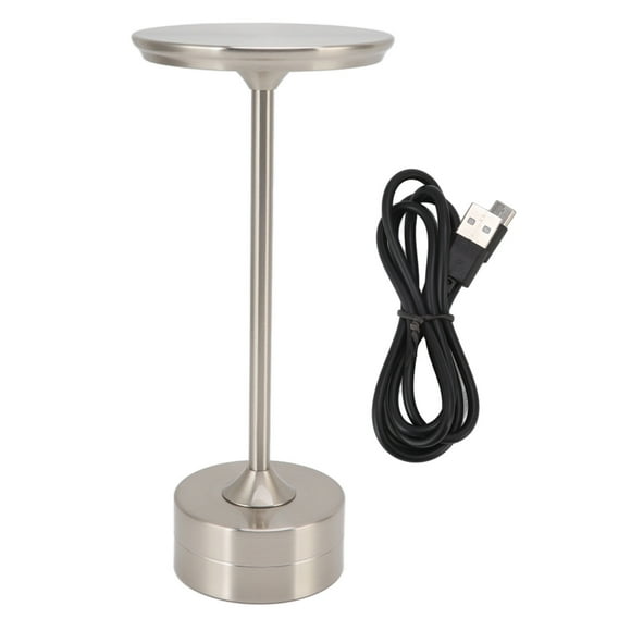 Lámpara de mesa inalámbrica recargable de 2000 mAh, 3 niveles de brillo, portátil, USB C, LED, de metal, color plateado