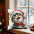 thumbnail image 5 of Christmas Pillow Cover 18x18in – Multicolor Linen Cushion with Watercolor Cat & Tree Print for Sofa, Bed, Window Holiday Home Decoration, 5 of 5