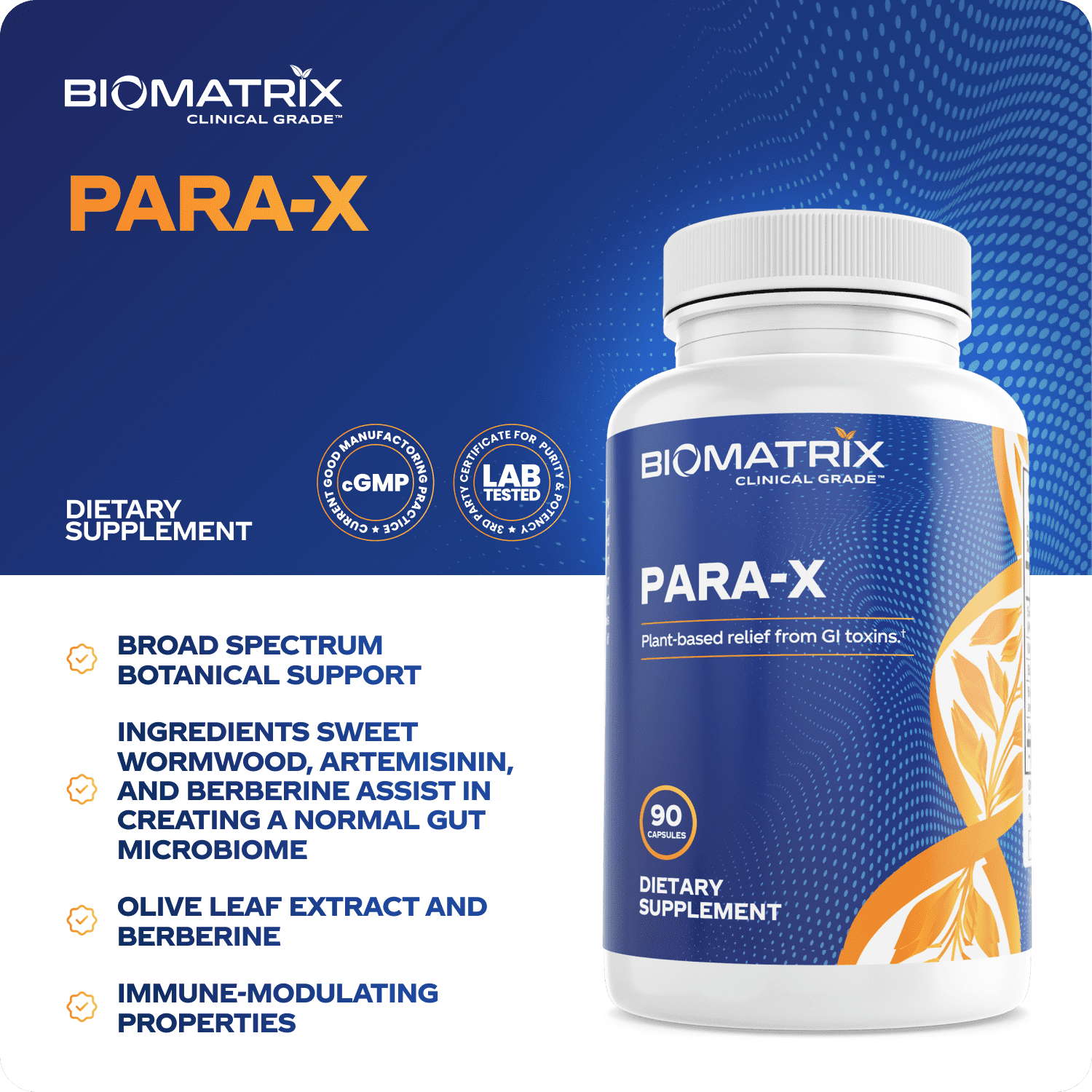Biomatrix Para-x Gut Health Wormwood, Black Walnut, Artemisinin, Berberine Sulfate (90 Capsules)