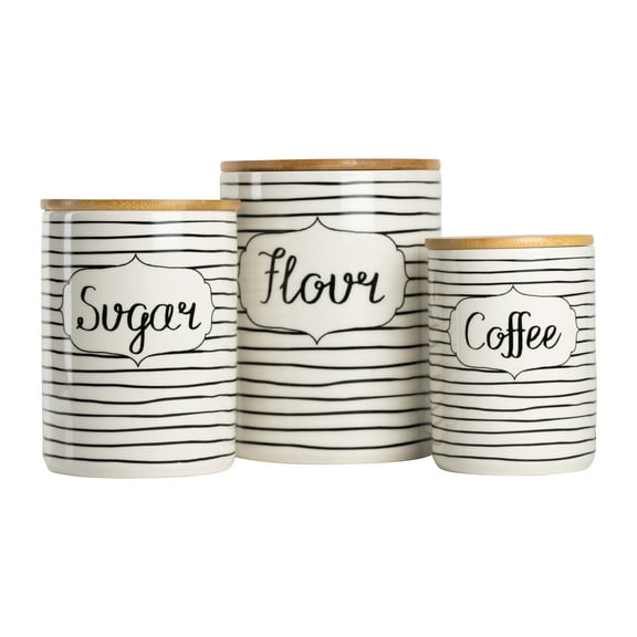 10 Strawberry Street Everyday 3 Piece Ceramic Canister Set, White/Black