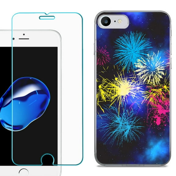 For Apple iPhone 7 / iPhone 8 Case, Slim-Fit TPU Phone Case, with Tempered Glass Screen Protector, by OneToughShield ® - Fireworks