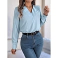 thumbnail image 6 of Women'S Blouses Dressy Casual Triple V Neck Long Sleeve Blouse Business Work Tops Light Blue S, 6 of 8