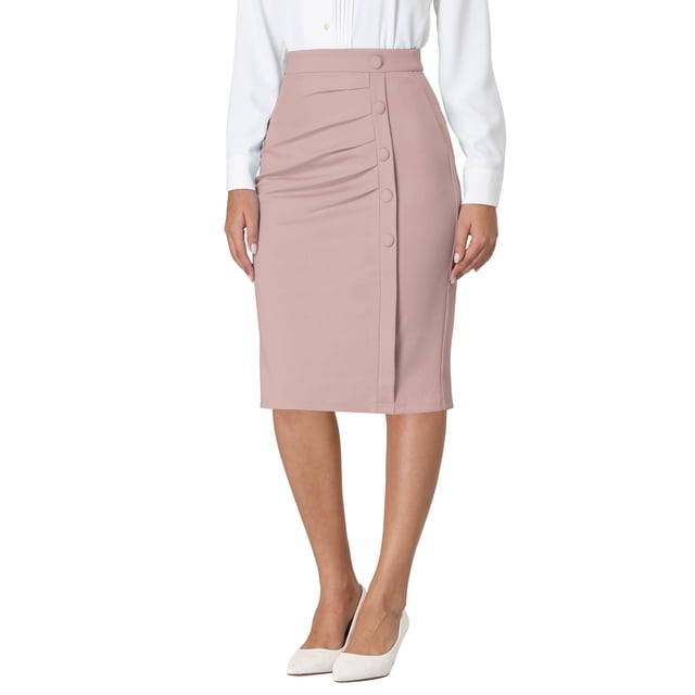 Falda lápiz de trabajo para mujeres INSPIRE CHIC, elástica, de cintura alta, con fruncido, estilo bodycon, midi, color rosa claro