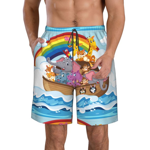 Fotbe Rainbow Animals on Noah's Ark Trajes de Baño Estampados para Hombre, Shorts de Verano de Secado Rápido, Ropa de Playa, Bañadores-Large