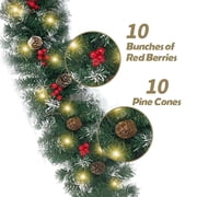 2 Pcs 6ft Pre-Lit Christmas Garland, with 40 Waterproof LED Light and Pine Cones and Berries, Battery Operated Garland 200 Branches Christmas Decoration for Xmas Holiday & Party