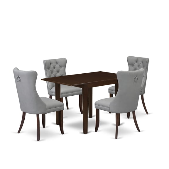 East West Furniture NDDA5-MAH-27 5 Piece Dining Set Includes a Rectangle Kitchen Table with Dropleaf and 4 Upholstered Parson Chairs, 30x48 Inch, Mahogany