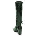 thumbnail image 4 of FSJ Women Classic Buckled Strap Knee High Boots Chunky High Heels Square Closed Toe Side Zipper Boots Comfort Casual Wear Shoes Size 9.5 Green, 4 of 5