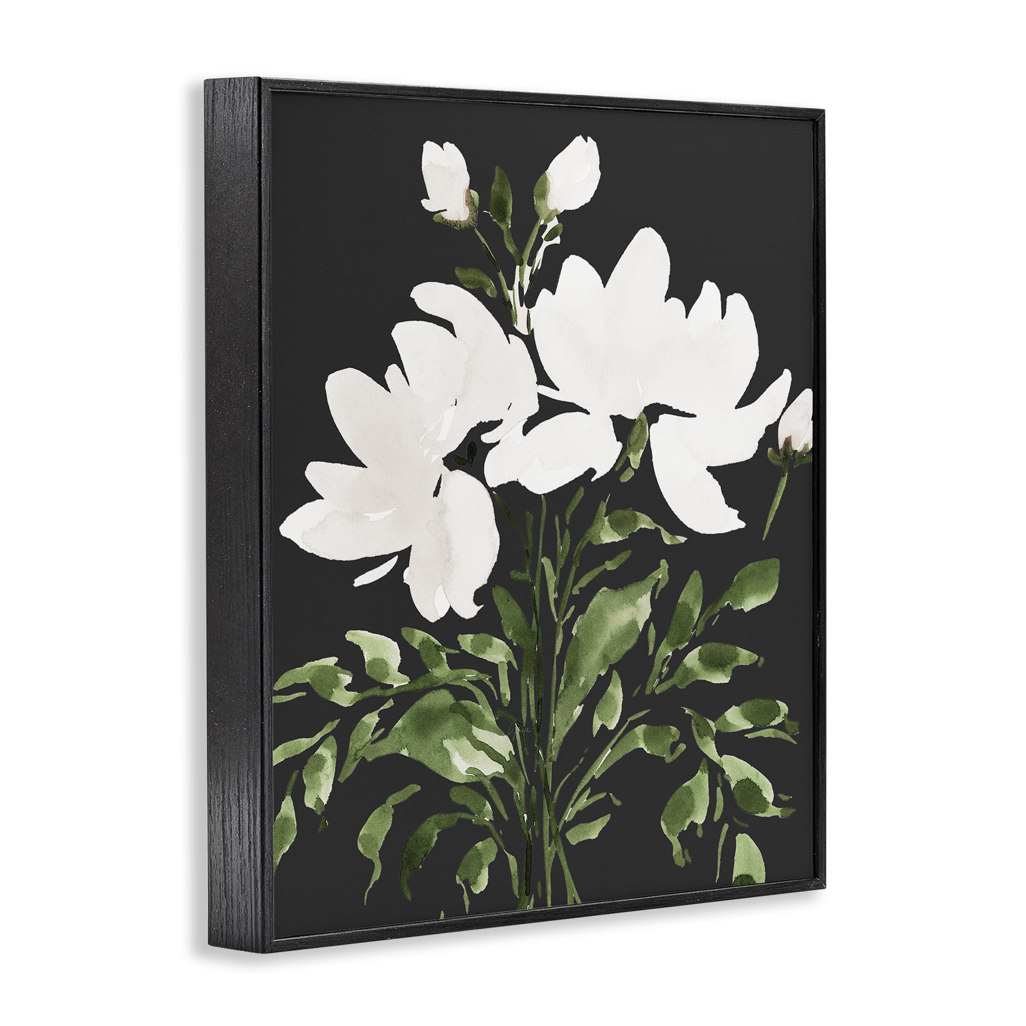 Stupell Industries White On Black Floral Black Framed Giclee Art, design by Lucille Price