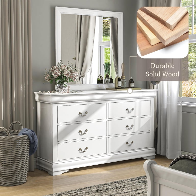 knee length dresses for ladies Ives Gray High Gloss 6-Drawer Dresser and Mirror – Luna Furniture main image 1