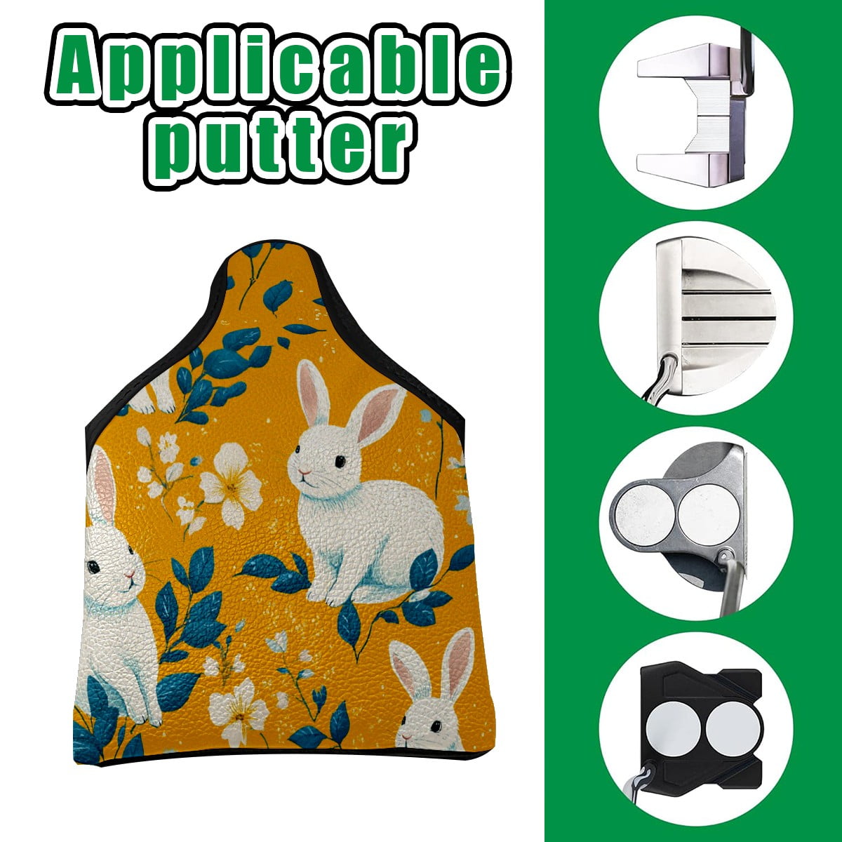 Golf Mallet Putter Cover Premium Leather Waterproof Golf Putter Head Cover with Magnetic Closure White Rabbit