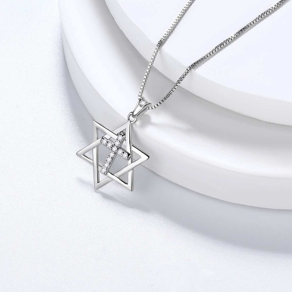 Magen Star of David Necklace Corss Pendant 925 Sterling Silver Jewish Lucky Amulet Jewelry Gifts for Women Mens Boyfriend