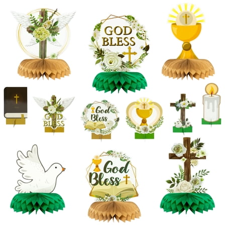 Belanttega 12 Pieces Green Cross Honeycomb Ball Set Pigeon Floral Table Centerpieces Table Topper Party Decoration For First Birthday Gender Reveal Baby Shower