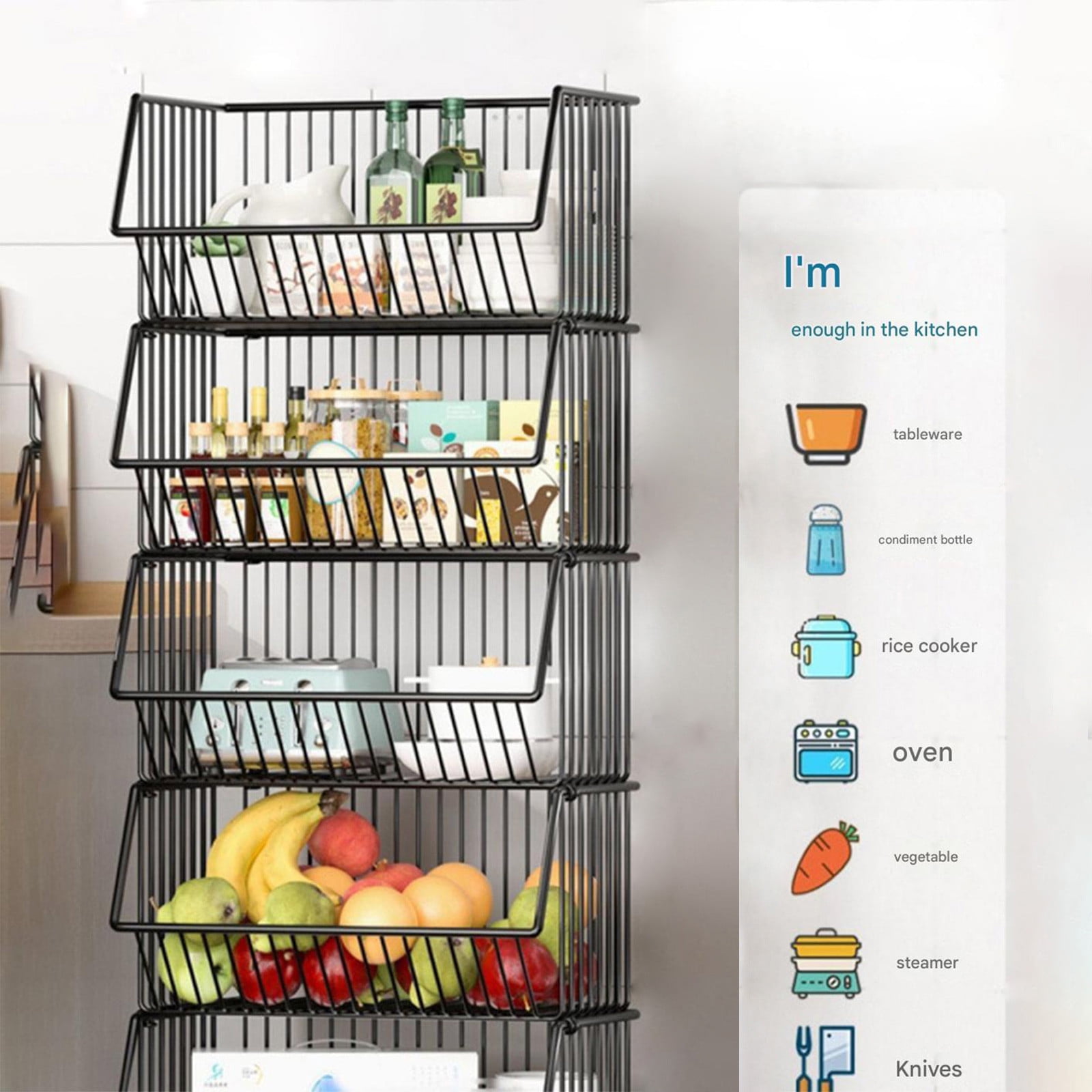 BZPIZ Utility Cart Collapsible Shelves with Wheels, Shelving Units and Storage Rack, Rolling Shelf for Kitchen, Office, Dorm, Living Room