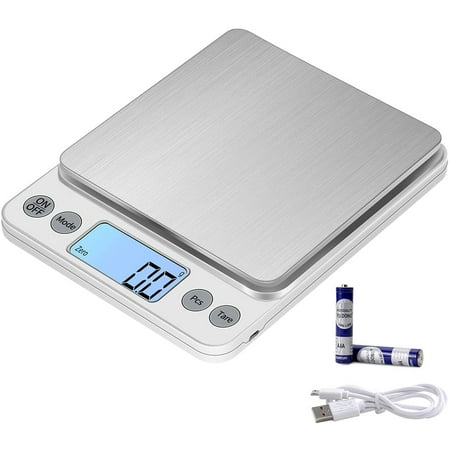 

Upgrade Large Digital Kitchen Scales USB Charging 5kg/0.1g High Accuracy Digital Scales Household Scales with Large Stainless Steel Weighing Surface Adjustable Dwell Time