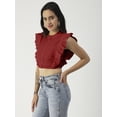 thumbnail image 3 of Moomaya Button Down Solid Cotton Crop Top, Frilled Sleeve Tops Summer Clothing, 3 of 8