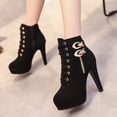 thumbnail image 4 of Fesfesfes Ankle Boots for Women Warm Solid Retro Zipper High Heel Round Toe Boots Shoes 8.5(41), 4 of 5