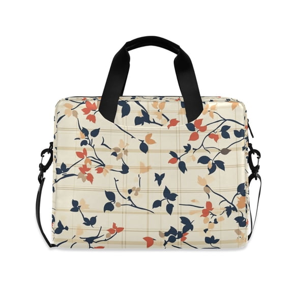 FORMRS 16" Laptop Bag Carrying Sleeve Case with Handle Travel Shoulder Briefcase, Beige Leaves Plaid