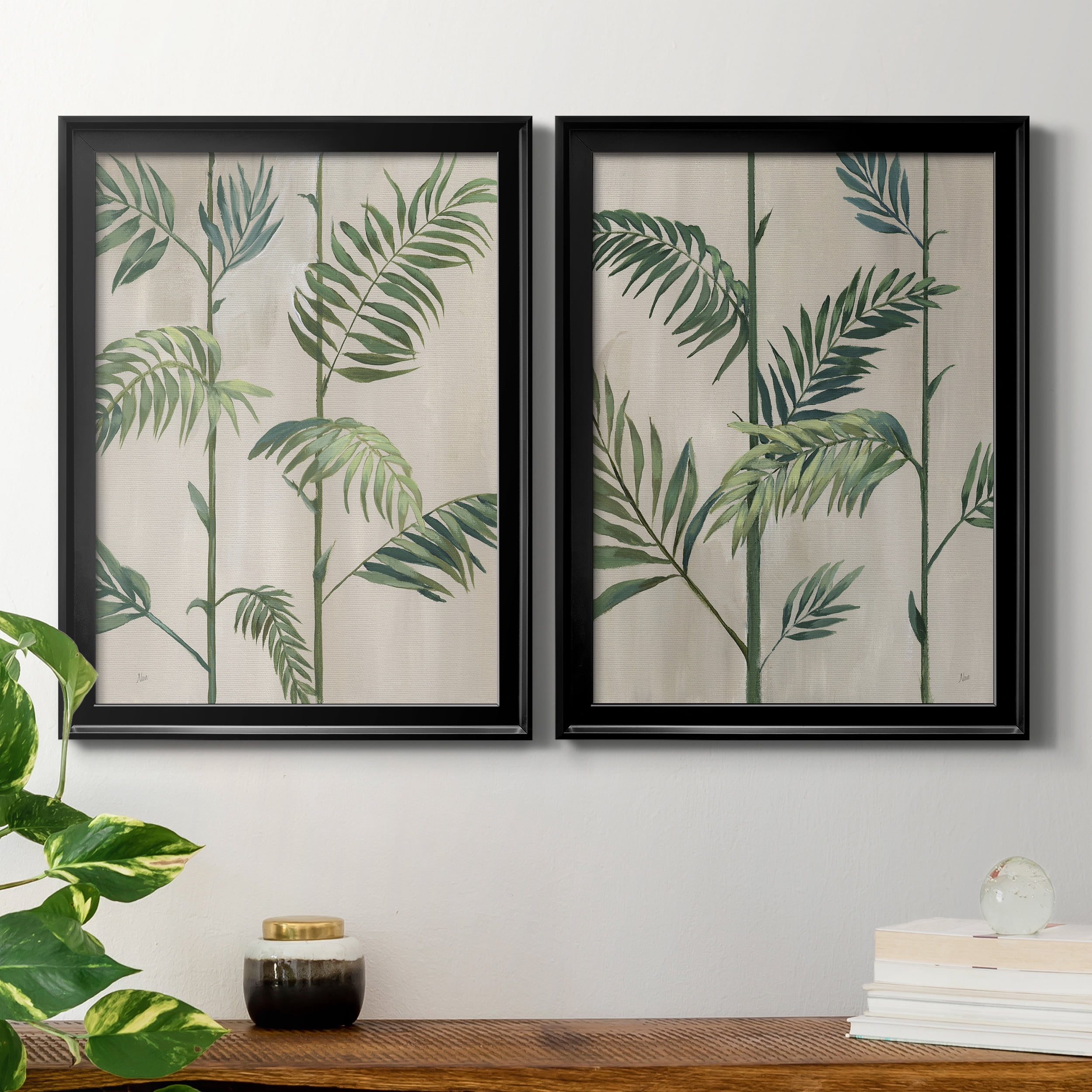 2 Piece Set Modern Fronds II Premium Framed Canvas - Ready to Hang - 18.5 x 24.5 Each - Black Frame