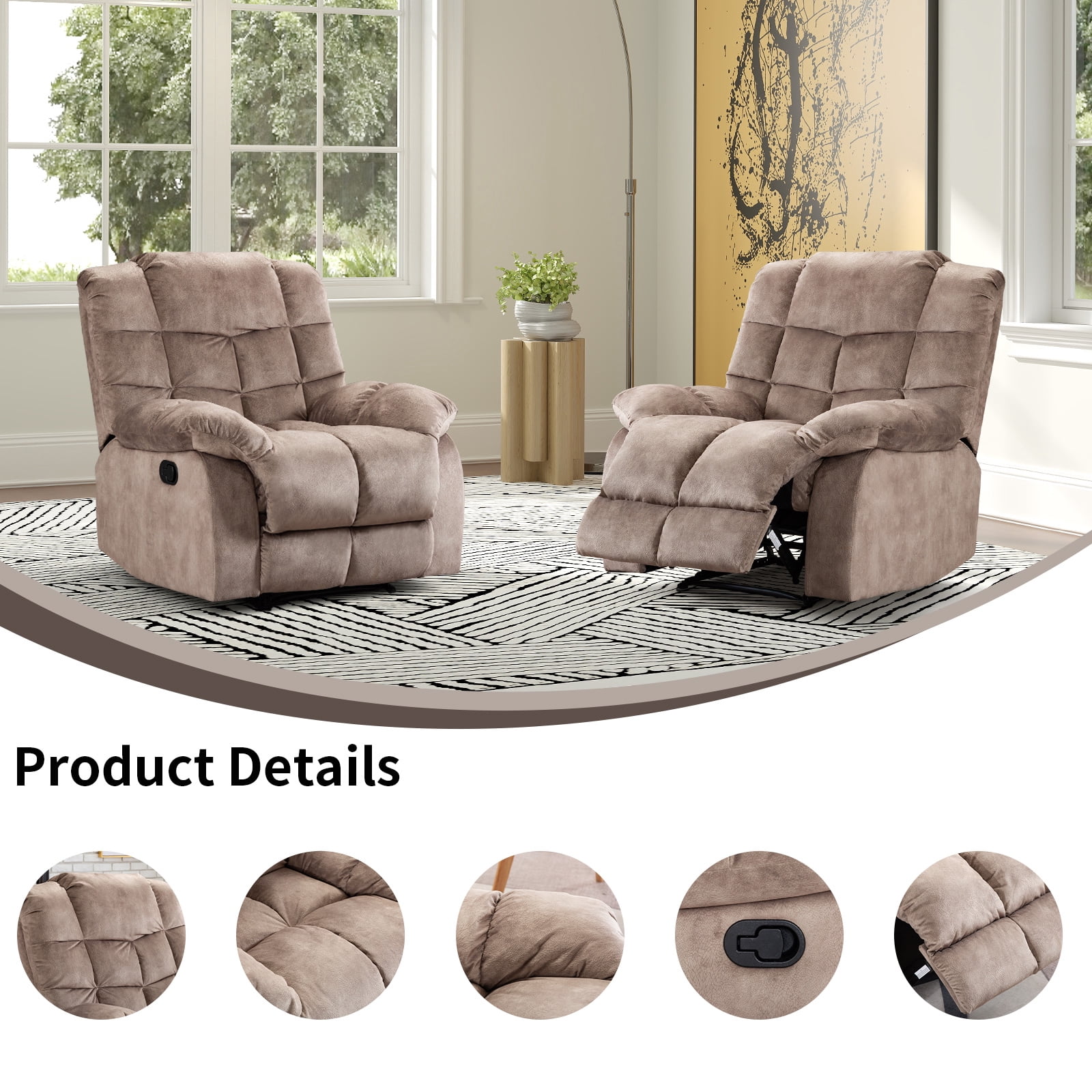 Bonzy Home Recliner Chairs Set of 2 for Living Room Manual Reclining Chair Single Sofa for Bedroom, Camel