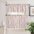 thumbnail image 2 of 3 Piece Kitchen Curtains and Valances Set Pink Spring Floral Cafe Curtains 24 Inch Length Flowers Botanical Elegant Pastoral Valance & Tier Curtain for Living Room Bedroom Window 54"x18"+27"x24"*2, 2 of 6