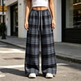 thumbnail image 5 of ZZwxWA Womens Plaid Checkered Pants High Waist Pajama Pants Drawstring Lounge Wide Leg Baggy Oversized Sweatpants with Pockets, 5 of 5
