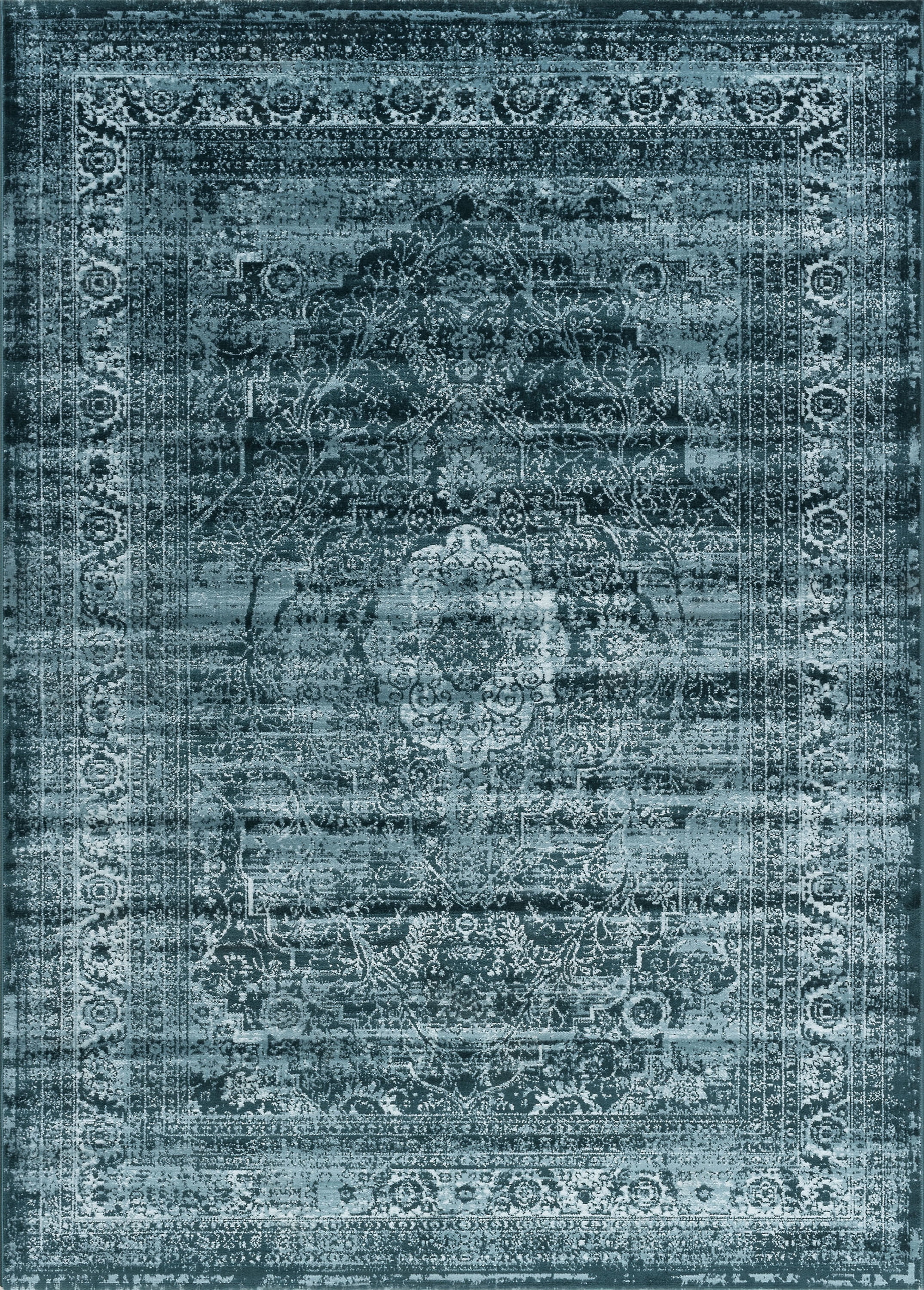 Transitional 7x10 Area Rug (6'7'' x 9'6'') Oriental Blue, Ecru Living Room Easy to Clean